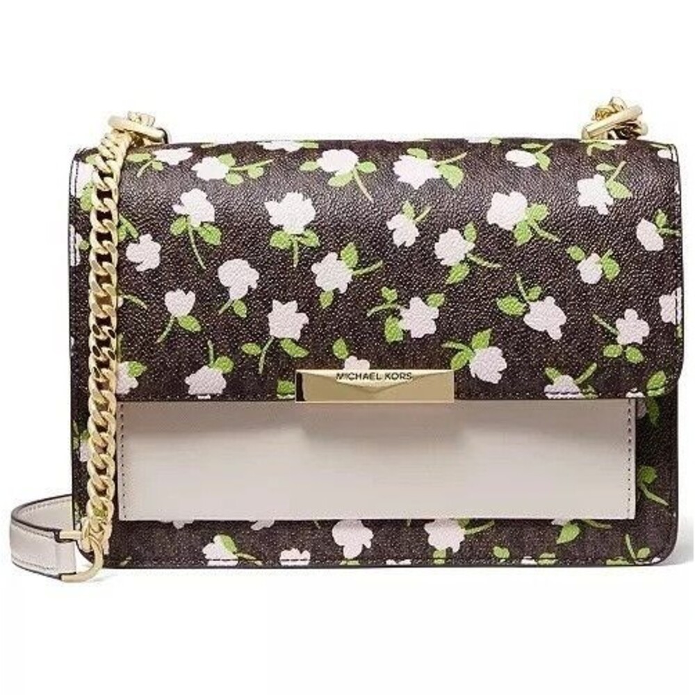 Michael Kors Jade Large Shoulder Bag NWT Brown Multicolor Floral Gusset Flap